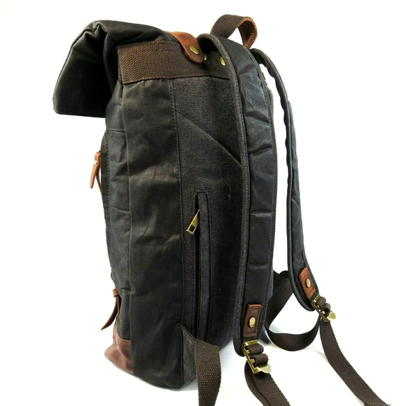 Waxed Canvas With Leather Trim Roll Top Backpack - Picture 4 of 8